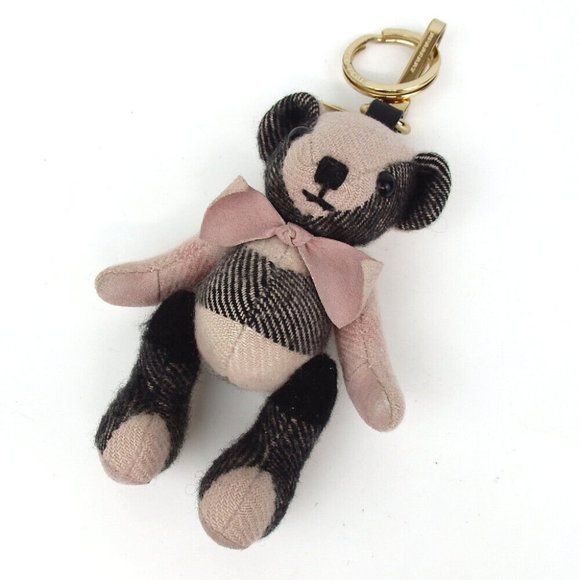Authentic BURBERRY check pattern teddy bear key ring cotton/leather - Picture 1 of 4